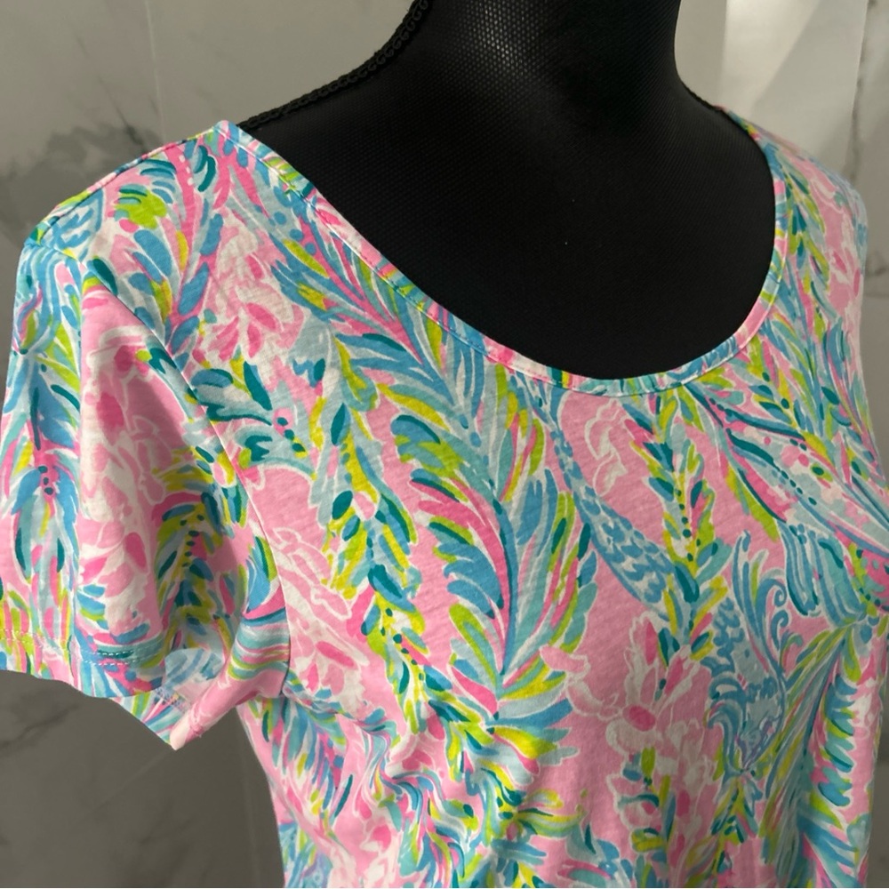 Lilly Pulitzer Pastel Pink & Blue Tropical Print Maxi Dress Sz large - Picture 3 of 11